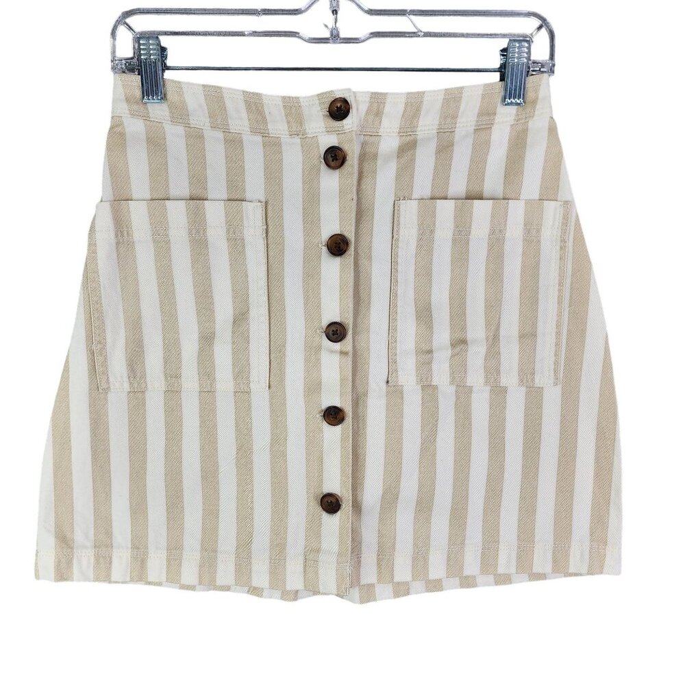Women's Old Navy Beige & White Striped Button-Front Skirt Size 2